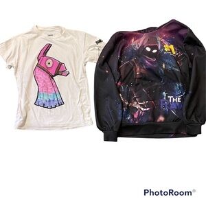 Fort nite shirt boy 10/12 also hoodie measurements 23 length pit to pit 17
